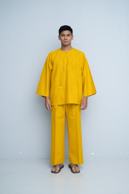 Baju Melayu Cotton Linen - Mustard