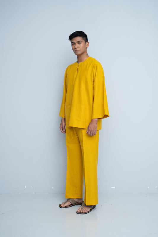 Baju Melayu Cotton Linen - Mustard