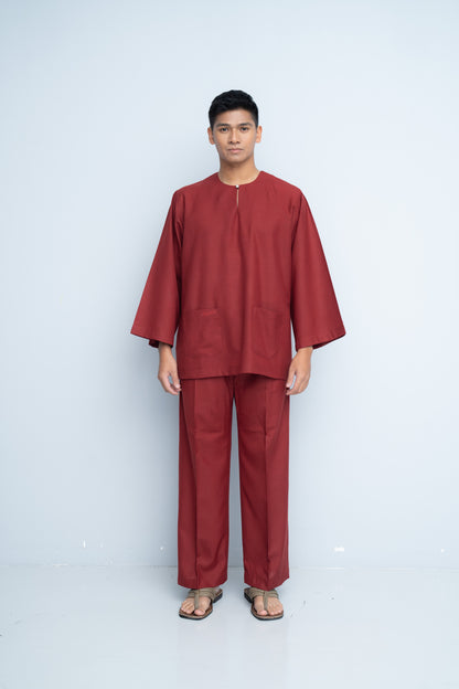 Baju Melayu Cotton Linen - Maroon