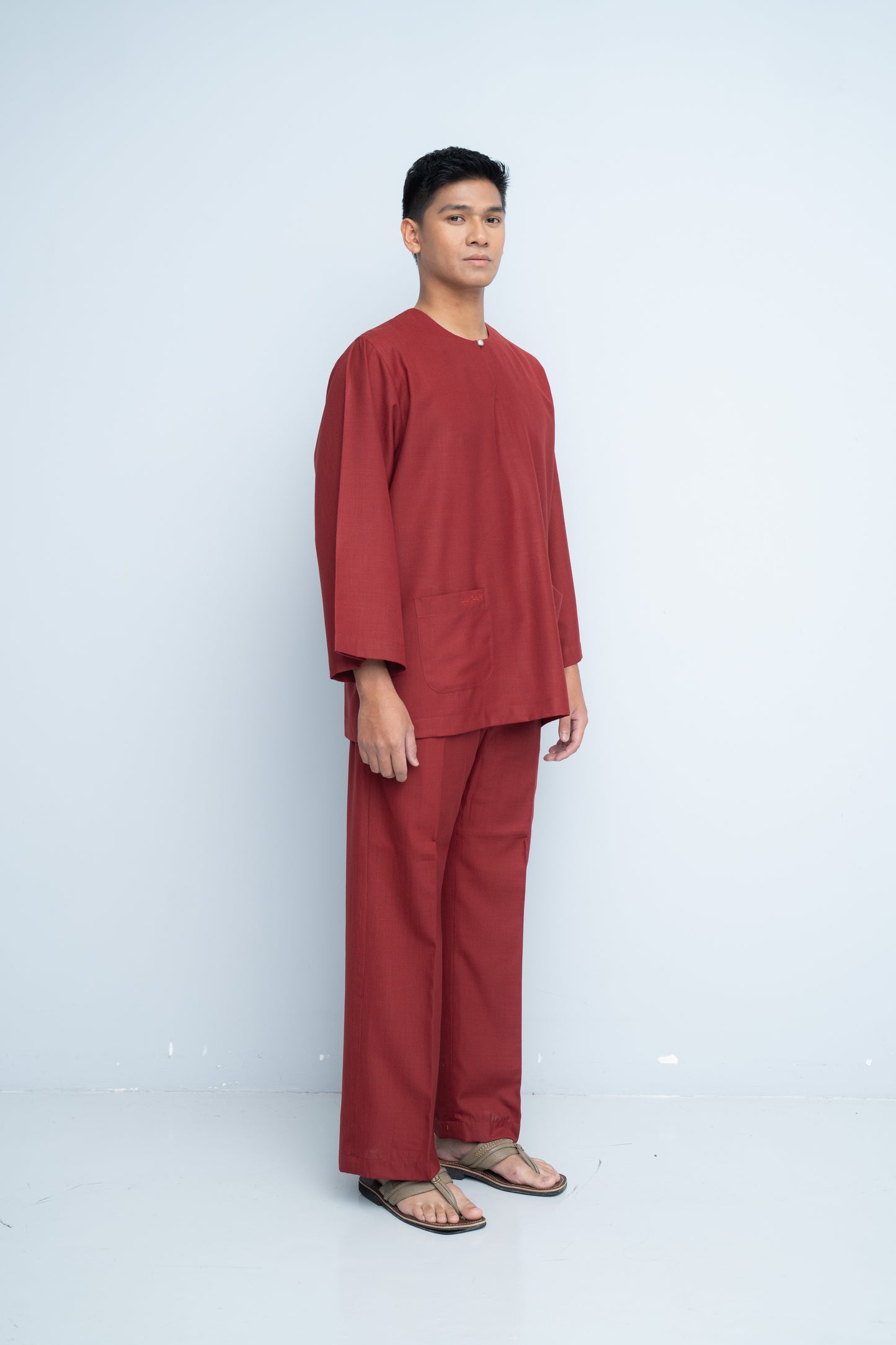 Baju Melayu Cotton Linen - Maroon