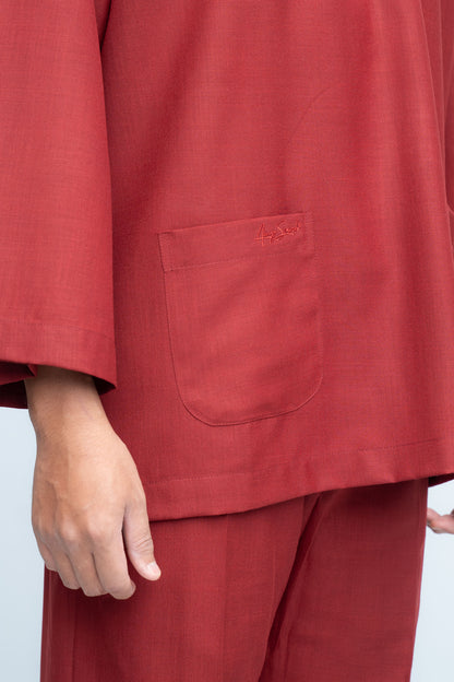 Baju Melayu Cotton Linen - Maroon