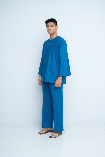 Baju Melayu Cotton Linen - Cobalt Blue