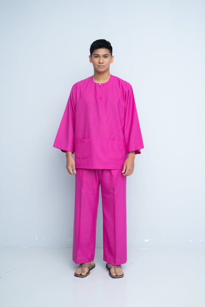 Baju Melayu Cotton Linen - Magenta Purple
