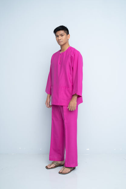 Baju Melayu Cotton Linen - Magenta Purple