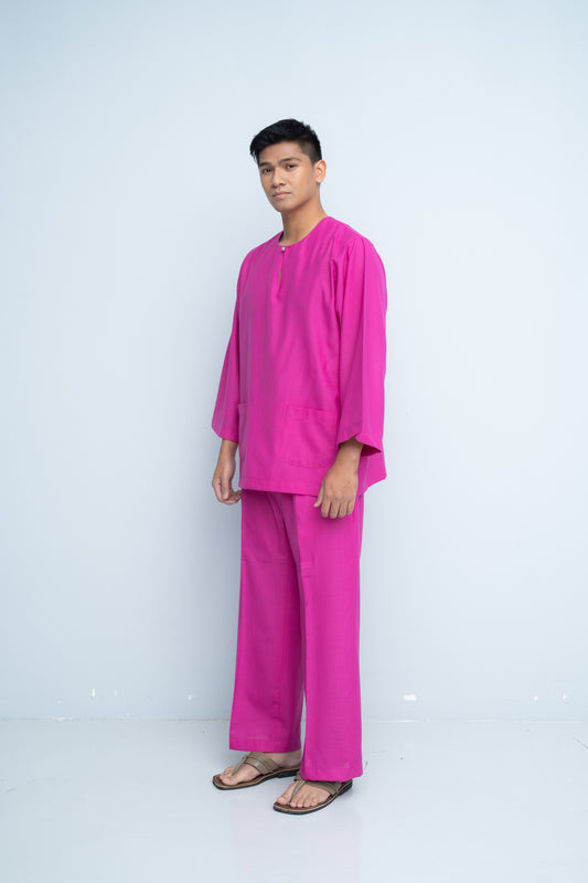 Baju Melayu Cotton Linen - Magenta Purple
