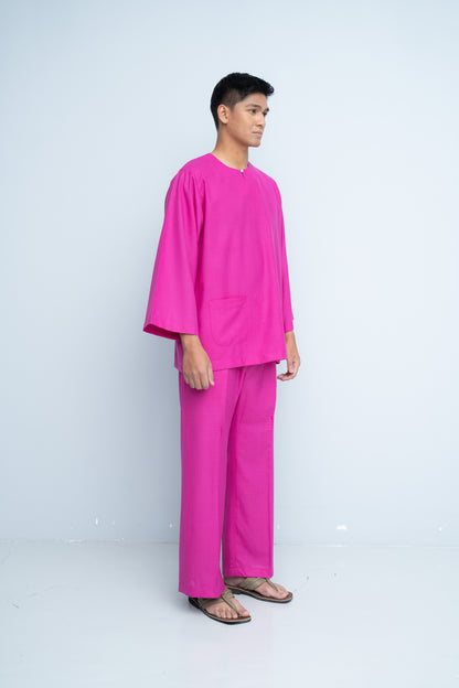Baju Melayu Cotton Linen - Magenta Purple