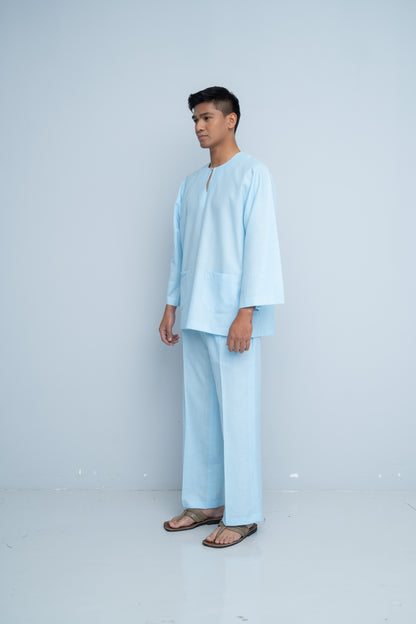 Baju Melayu Cotton Linen - Baby Blue