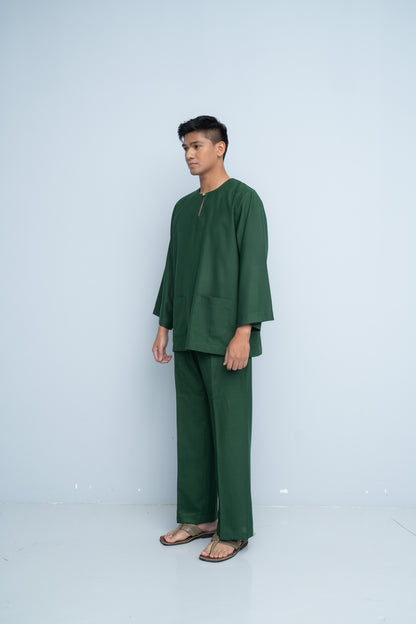Baju Melayu Cotton Linen - Cobalt Green
