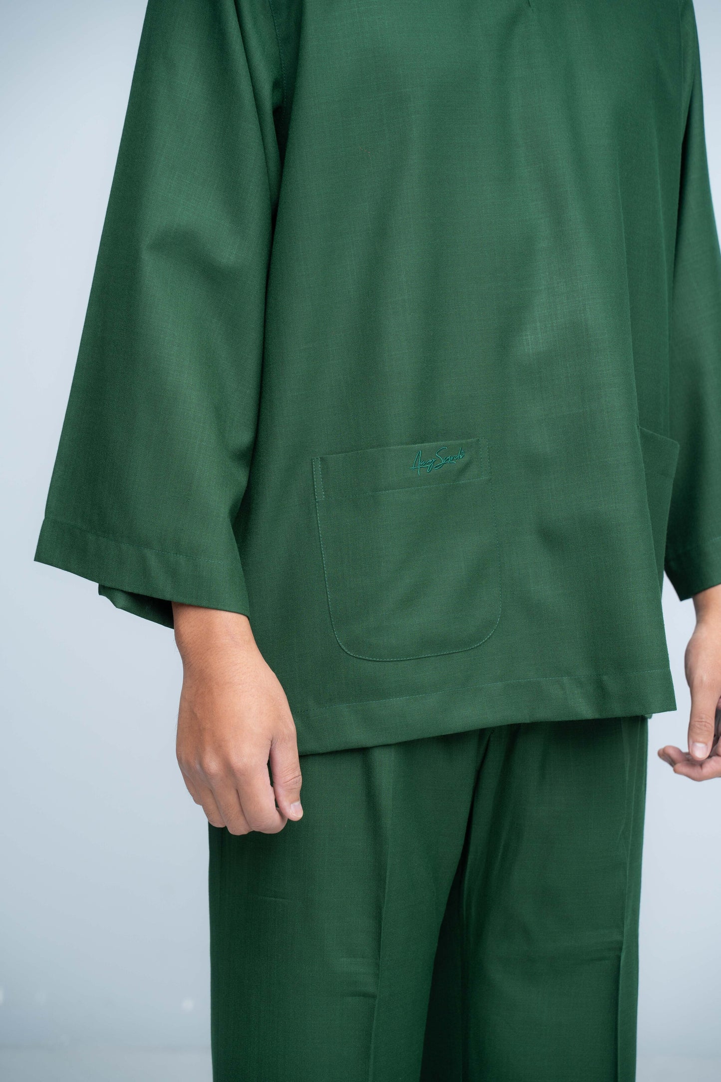 Baju Melayu Cotton Linen - Cobalt Green